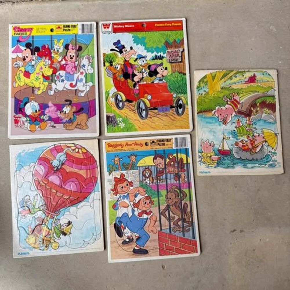 Vintage Puzzle Tray Lot Disney, Disney Babies, Raggedy Ann 80s Frame